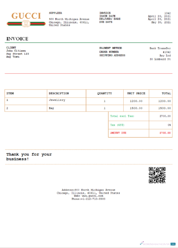 Премиум Скачать USA Gucci Invoice Шаблон Photoshop Шаблон