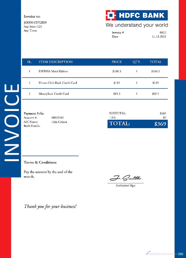 Премиум Скачать USA HDFC Invoice Шаблон Photoshop Шаблон