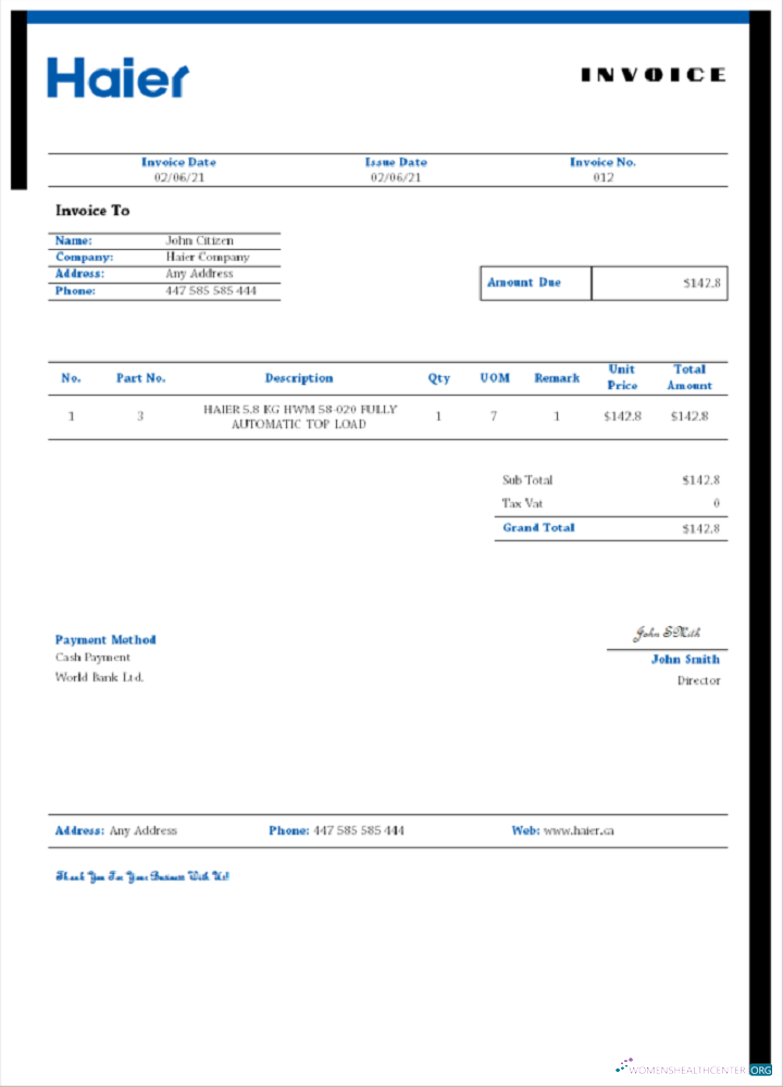 Премиум Скачать USA Haier Invoice Photoshop Шаблон