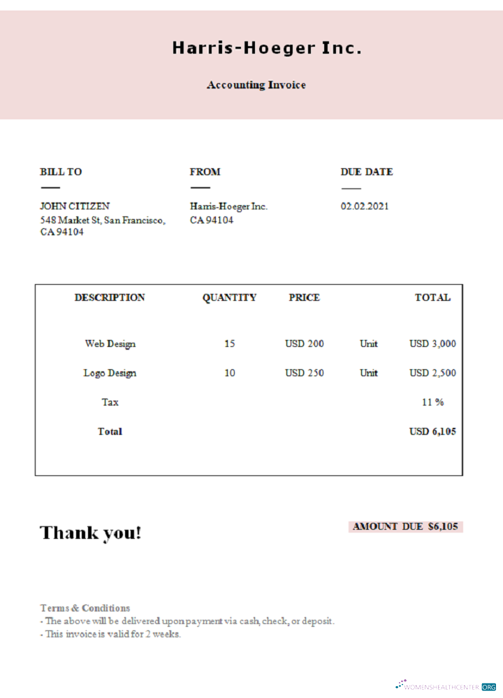 Качественный Скачать USA Harris Hoeger Inc. Invoice Photoshop Шаблон