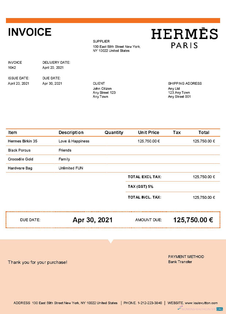 Редактируемый Скачать USA Hermes Invoice Шаблон Photoshop Шаблон