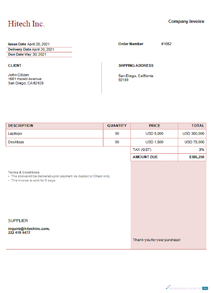 Профессиональный Скачать USA Hitech Inc. Invoice Photoshop Шаблон
