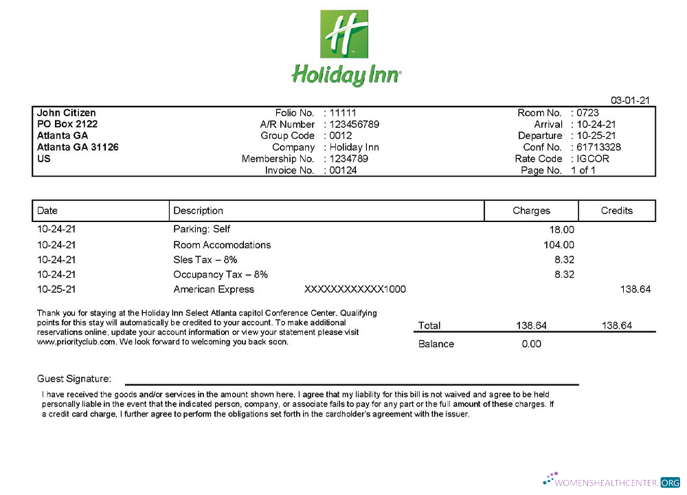 Профессиональный Скачать USA Holiday Inn InterContinental Hotels Group Invoice Шаблон Photoshop Шаблон