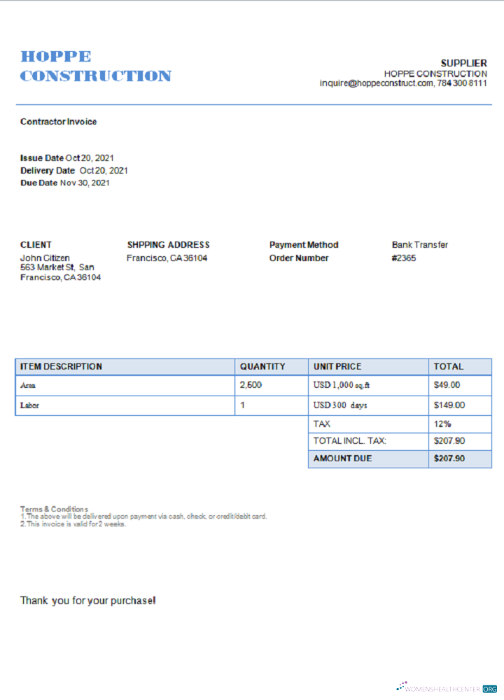 Премиум Скачать USA Hope Construction Invoice Photoshop Шаблон