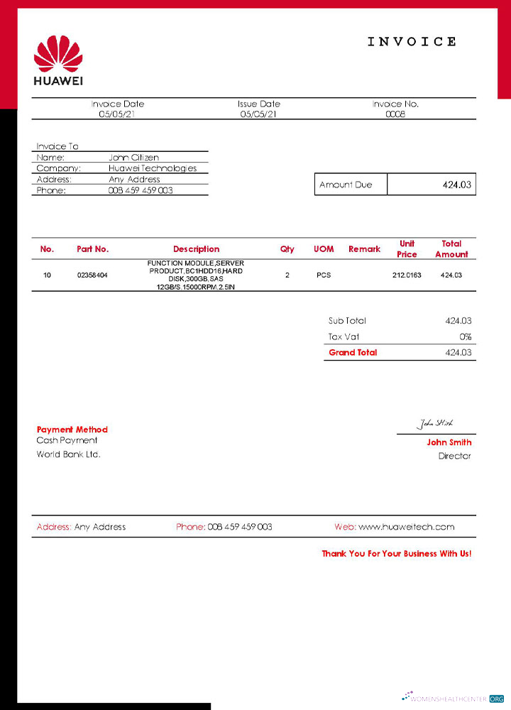 Премиум Скачать USA Huawei Invoice Шаблон Photoshop Шаблон