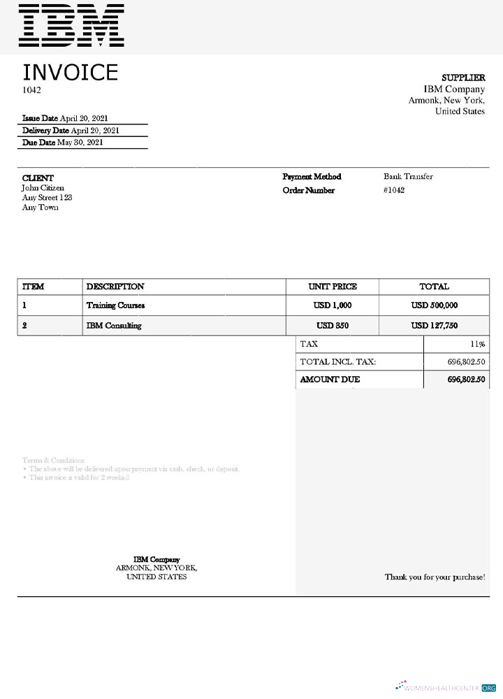 Премиум Скачать USA IBM Invoice Шаблон Photoshop Шаблон
