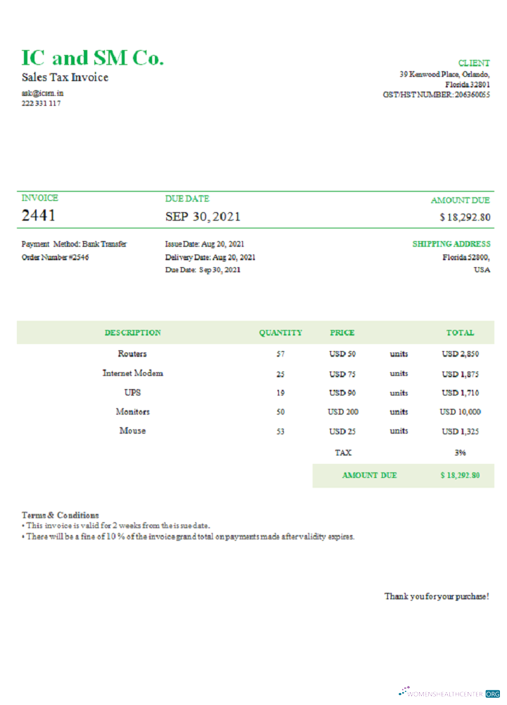 Профессиональный Скачать USA IC и SM Co. Invoice Photoshop Шаблон