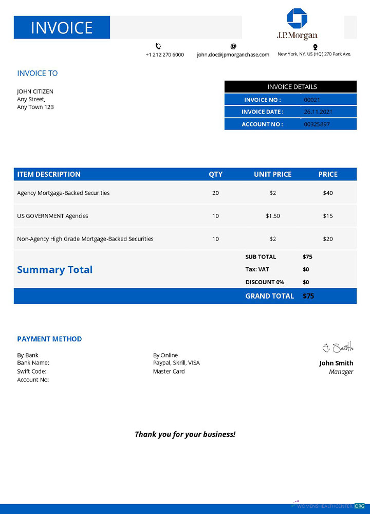 Качественный Скачать USA JP Morgan Invoice Шаблон Photoshop Шаблон