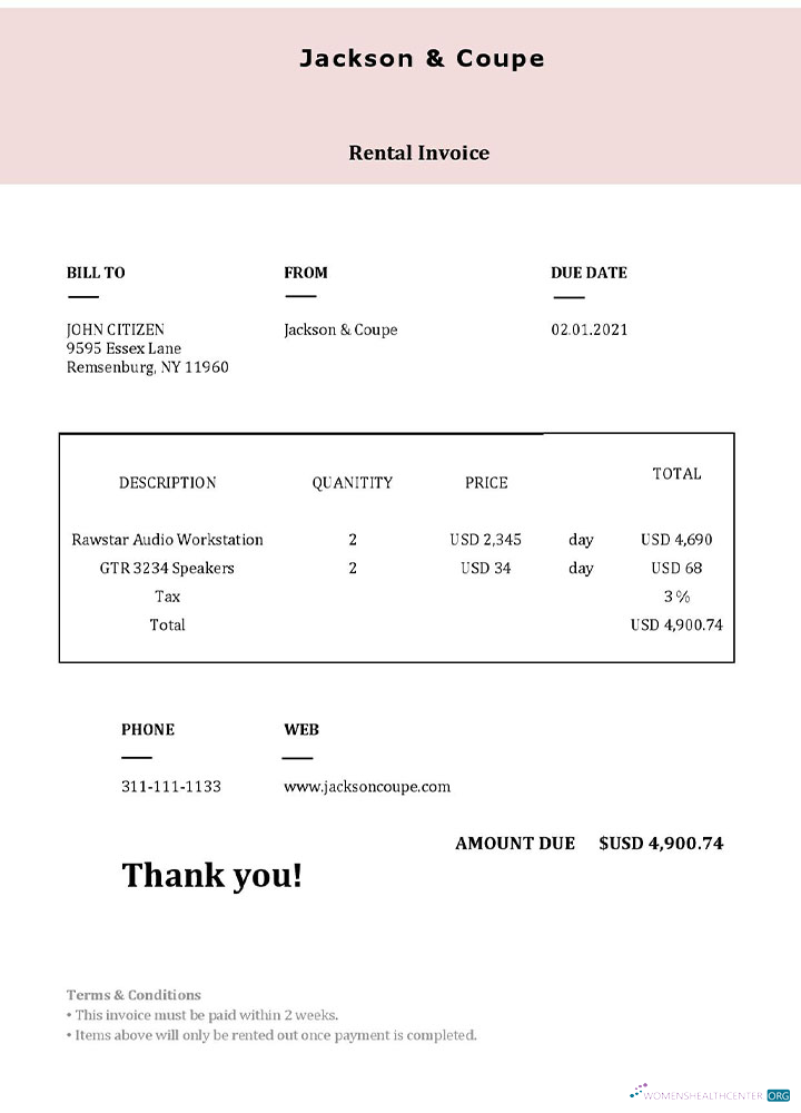Качественный Скачать USA Jackson & Coupe Invoice Photoshop Шаблон