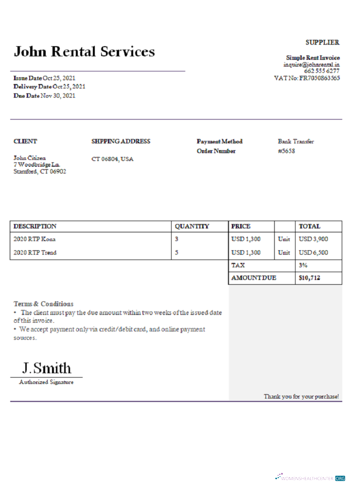 Профессиональный Скачать USA John Rental Services Invoice Photoshop Шаблон