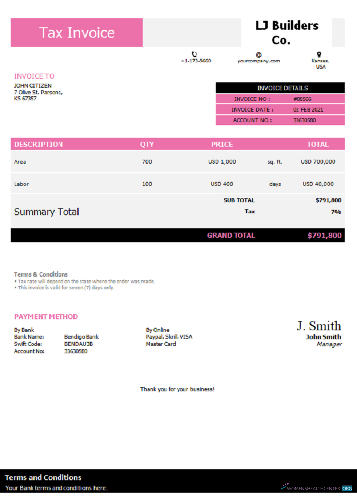 Премиум Скачать USA LJ Builders Co. Invoice Photoshop Шаблон