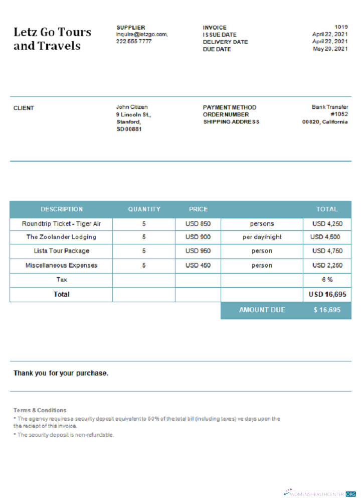 Качественный Скачать USA Letz Go Tours и Travels Invoice Photoshop Шаблон