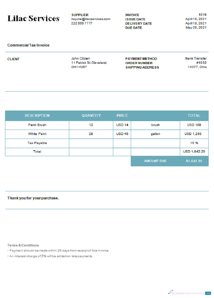 Премиум Скачать USA Lilac Services Invoice Photoshop Шаблон