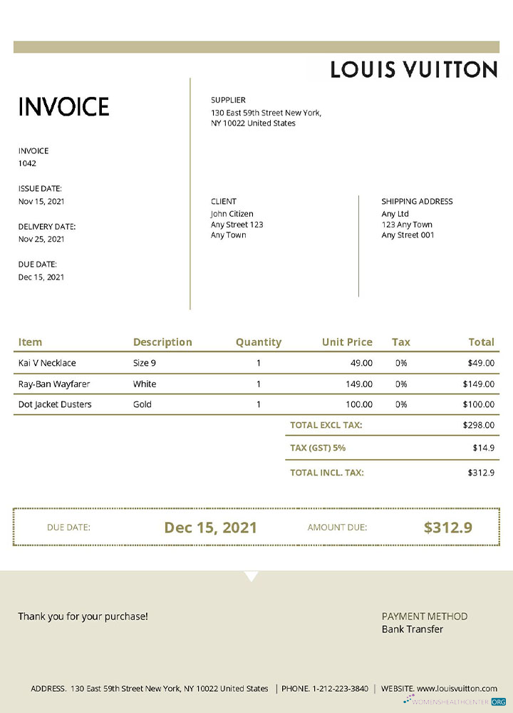 Редактируемый Скачать USA Louis Vuitton Invoice Шаблон Photoshop Шаблон