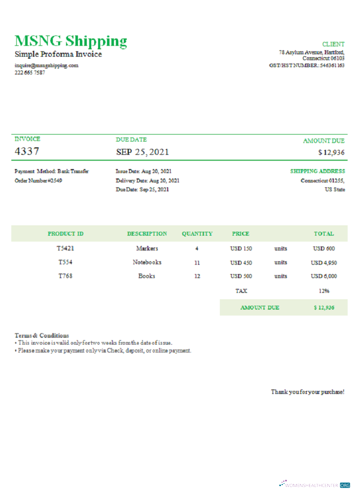 Премиум Скачать USA MSNG Shipping Invoice Photoshop Шаблон