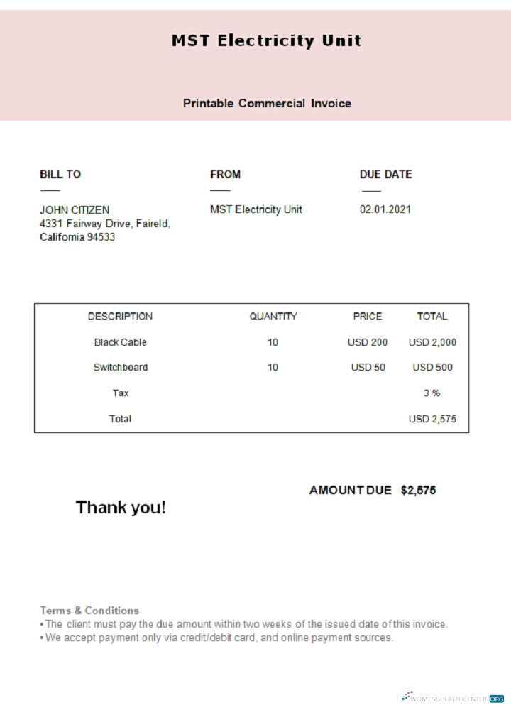 Премиум Скачать USA MST Электроэнергия Unit Invoice Photoshop Шаблон