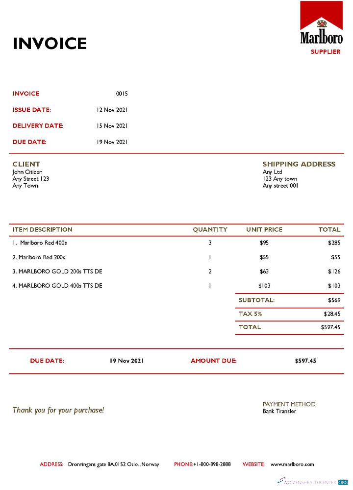 Реалистичный Скачать USA Marlboro Invoice Шаблон Photoshop Шаблон