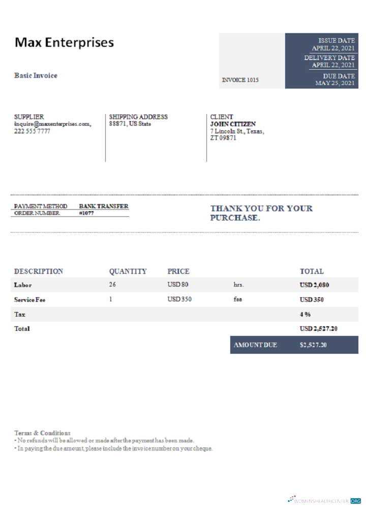 Качественный Скачать USA Max Enterprises Invoice Photoshop Шаблон