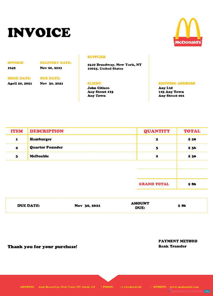 Премиум Скачать USA Mcdonald’s Invoice Шаблон Photoshop Шаблон