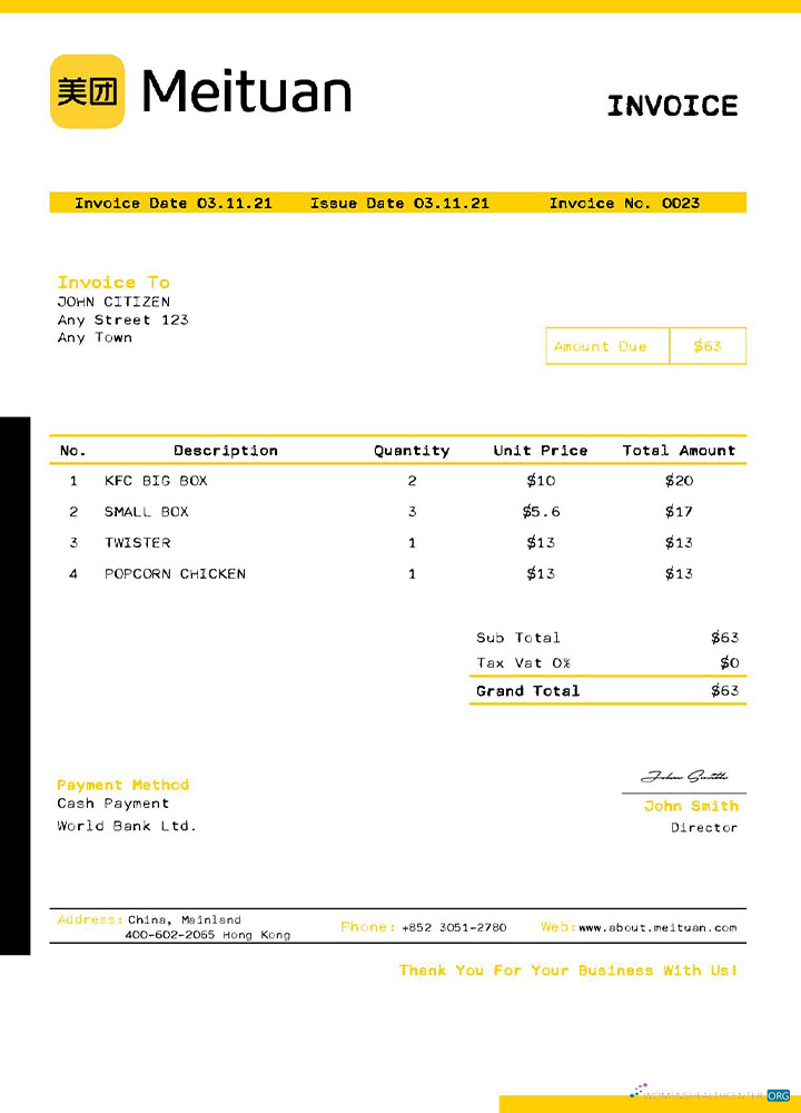 Качественный Скачать USA Meituan Invoice Шаблон Photoshop Шаблон