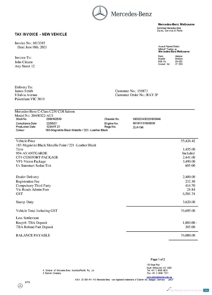 Профессиональный Скачать USA Mercedes Benz Invoice Шаблон Photoshop Шаблон