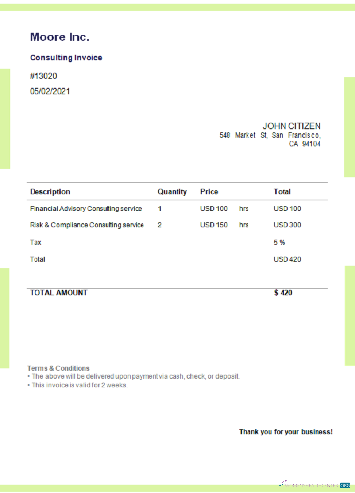Профессиональный Скачать USA Moore Inc. Invoice Photoshop Шаблон