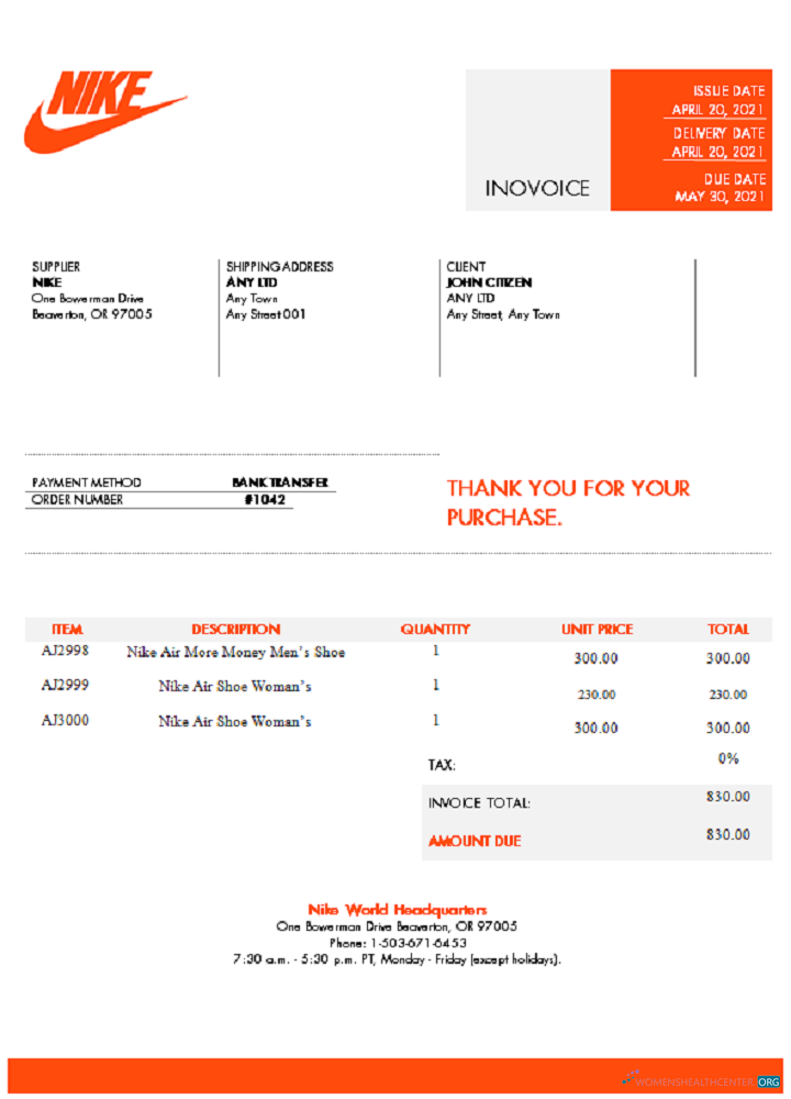 Качественный Скачать USA Nike Invoice Photoshop Шаблон