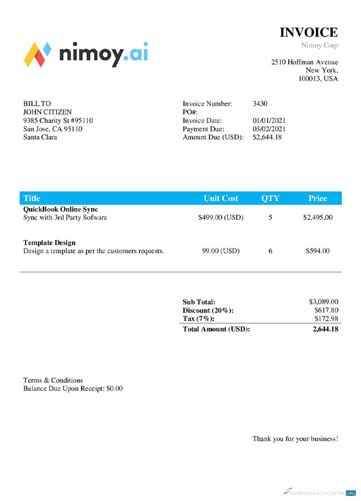 Редактируемый Скачать USA Nimoy Corp Invoice Шаблон Photoshop Шаблон