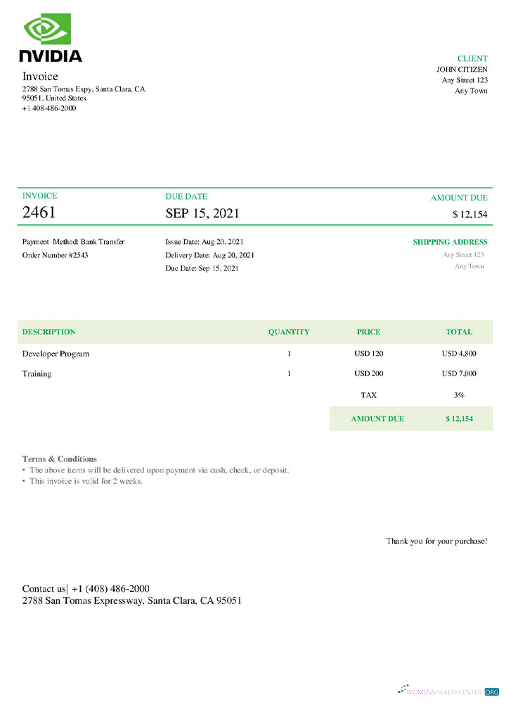 Редактируемый Скачать USA Nvidia Invoice Photoshop Шаблон