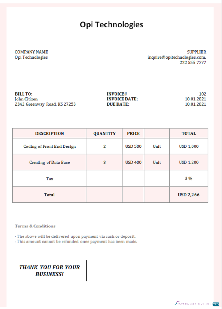 Профессиональный Скачать USA Opi Technologies Invoice Photoshop Шаблон