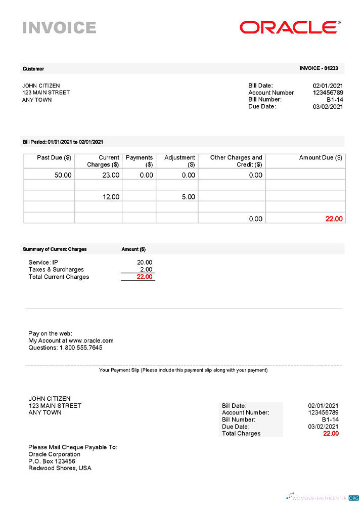 Профессиональный Скачать USA Oracle Invoice Photoshop Шаблон
