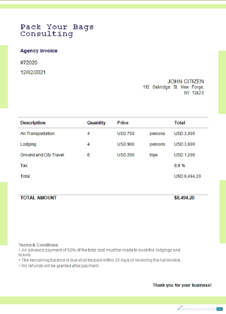 Редактируемый Скачать USA Pack Your Bags Consulting Invoice Photoshop Шаблон