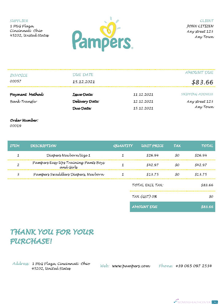Качественный Скачать USA Pampers Invoice Photoshop Шаблон