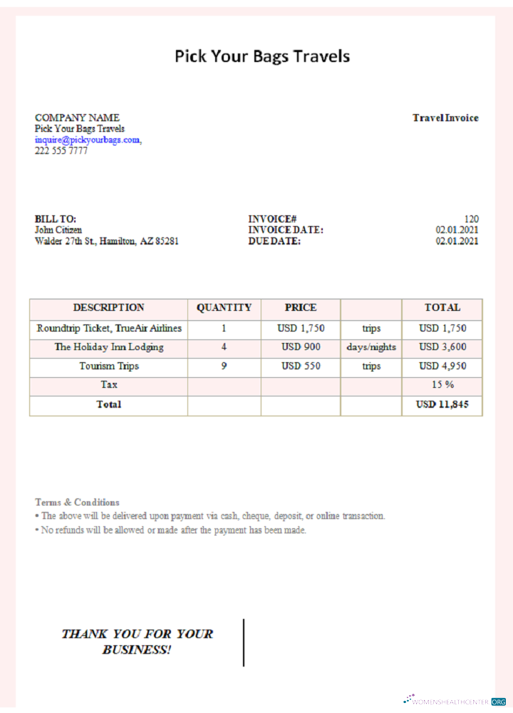 Реалистичный Скачать USA Pick Your Bags Travels Invoice Photoshop Шаблон
