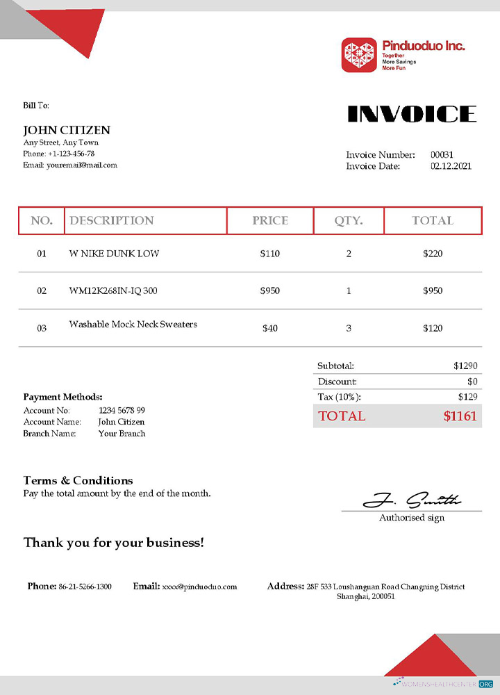 Премиум Скачать USA Pinduoduo Invoice Photoshop Шаблон