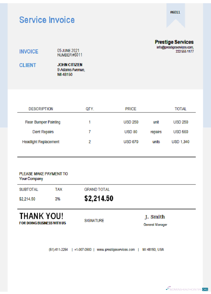 Профессиональный Скачать USA Prestige Services Invoice Photoshop Шаблон