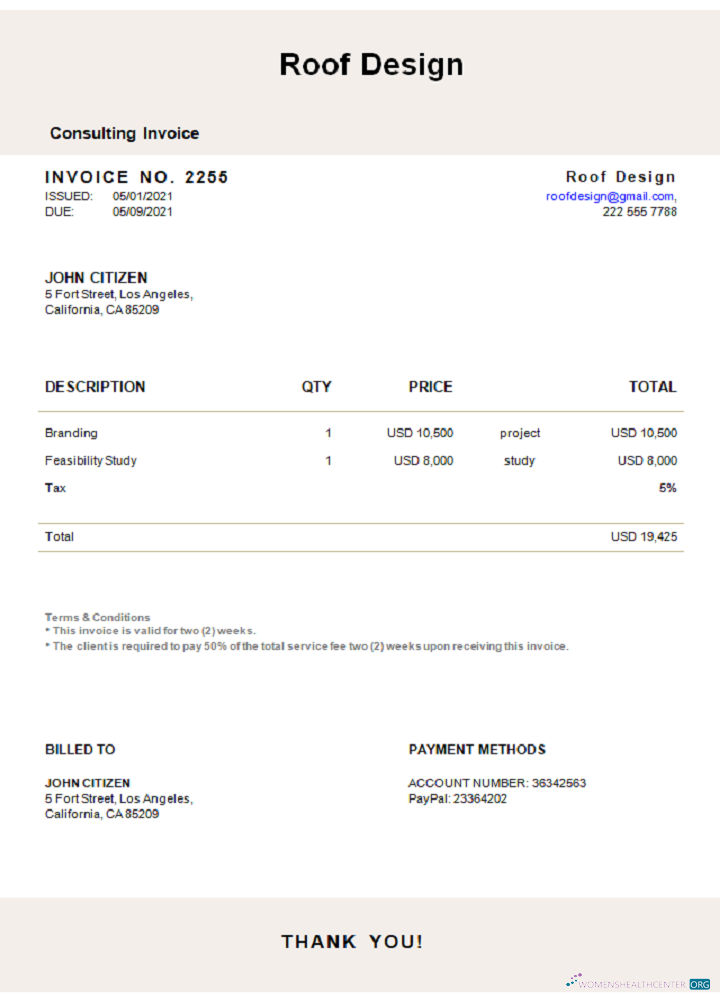 Редактируемый Скачать USA Roof Design Invoice Photoshop Шаблон