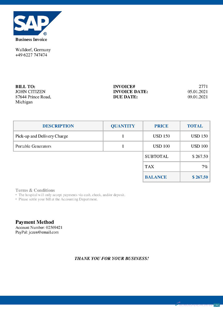 Редактируемый Скачать USA SAP Invoice Photoshop Шаблон
