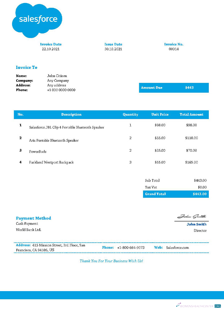 Редактируемый Скачать USA Salesforce Invoice Photoshop Шаблон