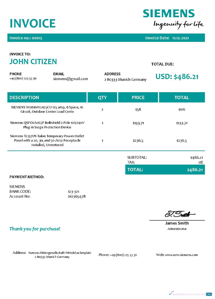 Качественный Скачать USA Siemens Invoice Photoshop Шаблон