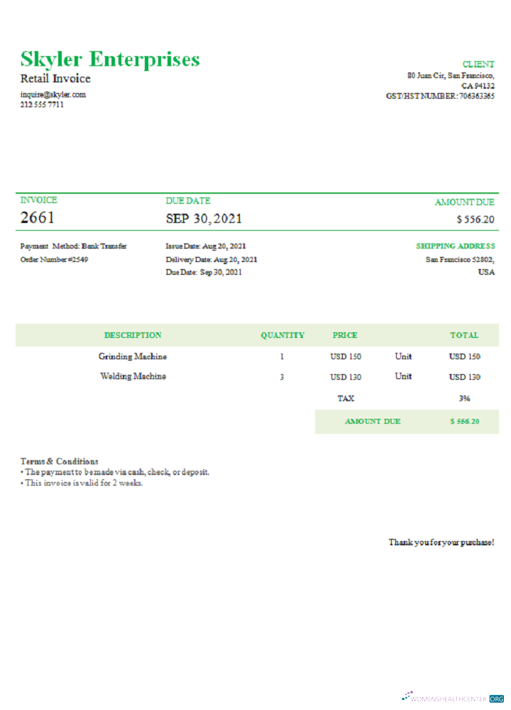 Профессиональный Скачать USA Skyler Enterprises Invoice Photoshop Шаблон