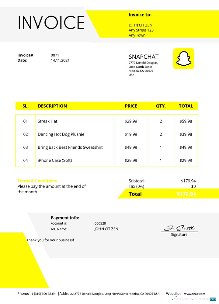Редактируемый Скачать USA Snapchat Invoice Photoshop Шаблон