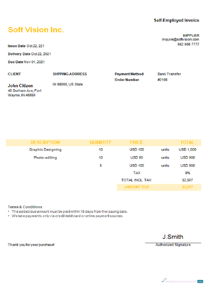 Качественный Скачать USA Soft Vision Inc. Invoice Photoshop Шаблон