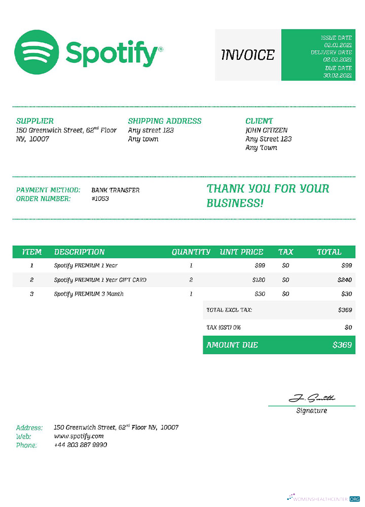 Реалистичный Скачать USA Spotify Invoice Photoshop Шаблон