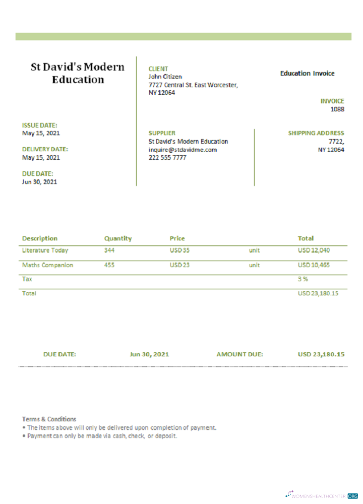 Профессиональный Скачать USA St David’s Modern Education Invoice Photoshop Шаблон