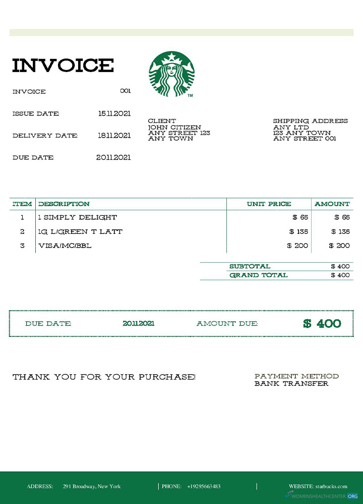 Качественный Скачать USA Starbucks Invoice(2) Photoshop Шаблон