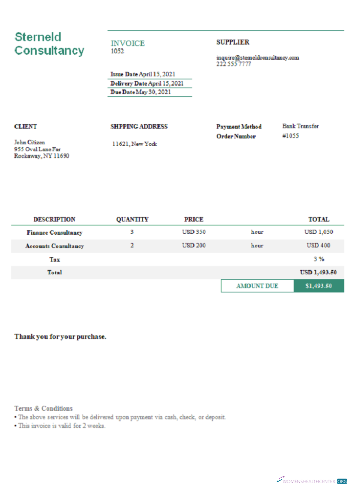 Реалистичный Скачать USA Sterneld Consultancy Invoice Photoshop Шаблон