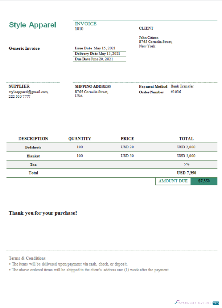 Премиум Скачать USA Style Apparel Invoice Photoshop Шаблон