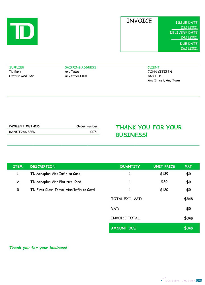 Реалистичный Скачать USA TD Invoice Photoshop Шаблон