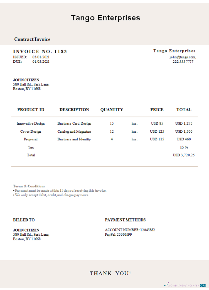 Редактируемый Скачать USA Tango Enterprises Invoice Photoshop Шаблон
